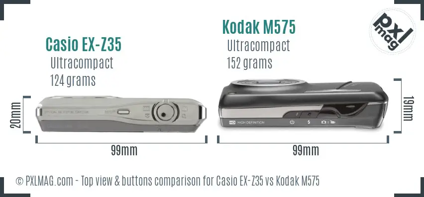 Casio EX-Z35 vs Kodak M575 top view buttons comparison