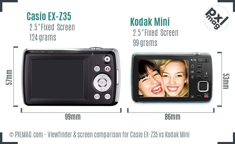 Casio EX-Z35 vs Kodak Mini Screen and Viewfinder comparison Casio EX-Z35 vs Kodak Mini Screen and Viewfinder comparison