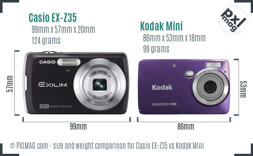 Casio EX-Z35 vs Kodak Mini size comparison Casio EX-Z35 vs Kodak Mini size comparison