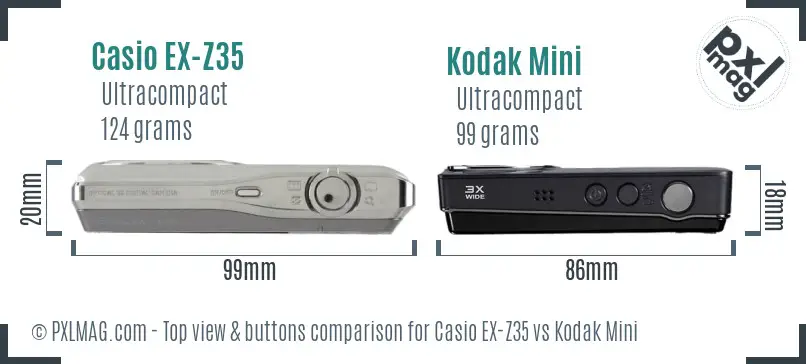 Casio EX-Z35 vs Kodak Mini top view buttons comparison Casio EX-Z35 vs Kodak Mini top view buttons comparison