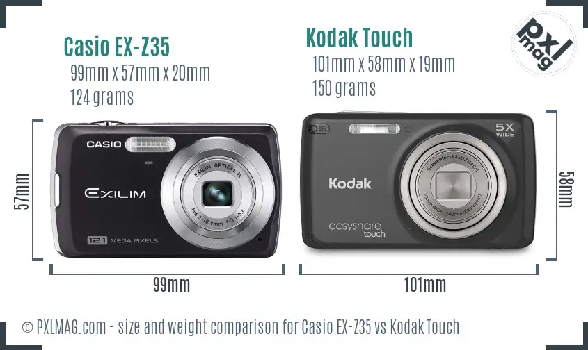 Casio EX-Z35 vs Kodak Touch size comparison Casio EX-Z35 vs Kodak Touch size comparison