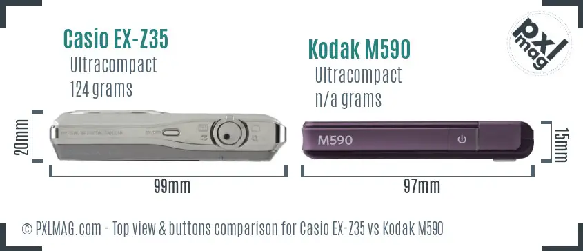 Casio EX-Z35 vs Kodak M590 top view buttons comparison