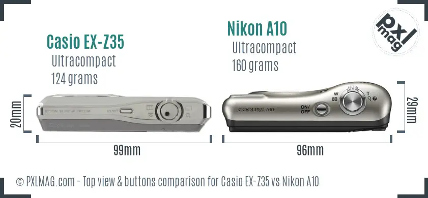 Casio EX-Z35 vs Nikon A10 top view buttons comparison