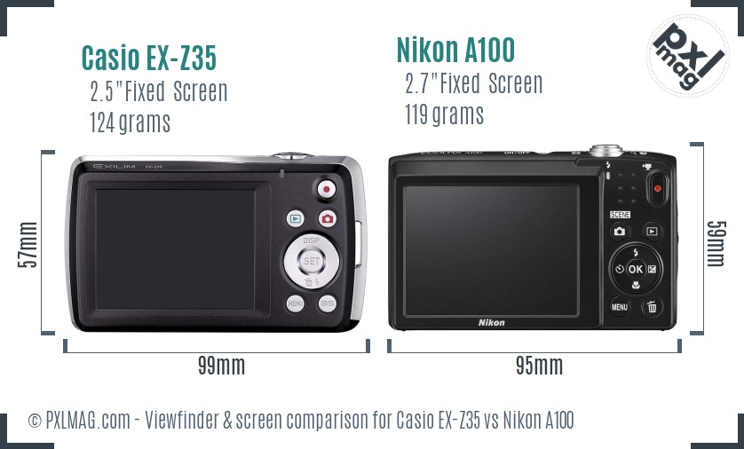 Casio EX-Z35 vs Nikon A100 Screen and Viewfinder comparison