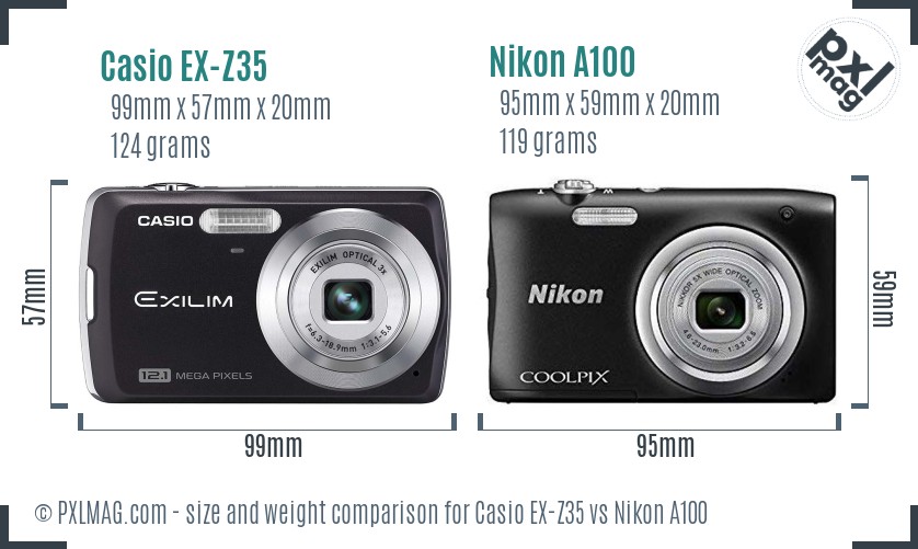 Casio EX-Z35 vs Nikon A100 size comparison