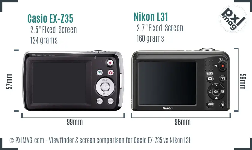 Casio EX-Z35 vs Nikon L31 Screen and Viewfinder comparison
