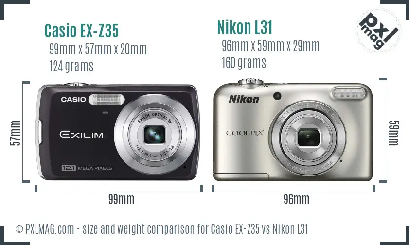 Casio EX-Z35 vs Nikon L31 size comparison