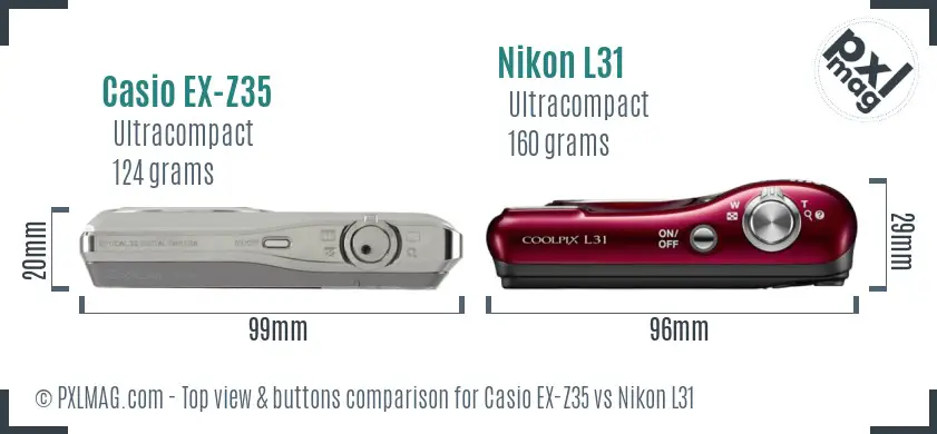 Casio EX-Z35 vs Nikon L31 top view buttons comparison
