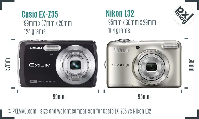 Casio EX-Z35 vs Nikon L32 size comparison