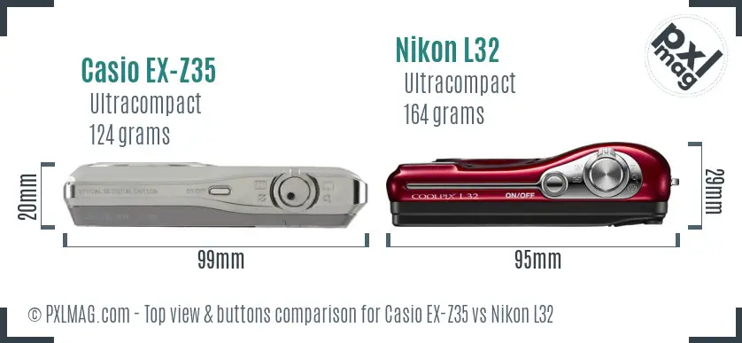 Casio EX-Z35 vs Nikon L32 top view buttons comparison