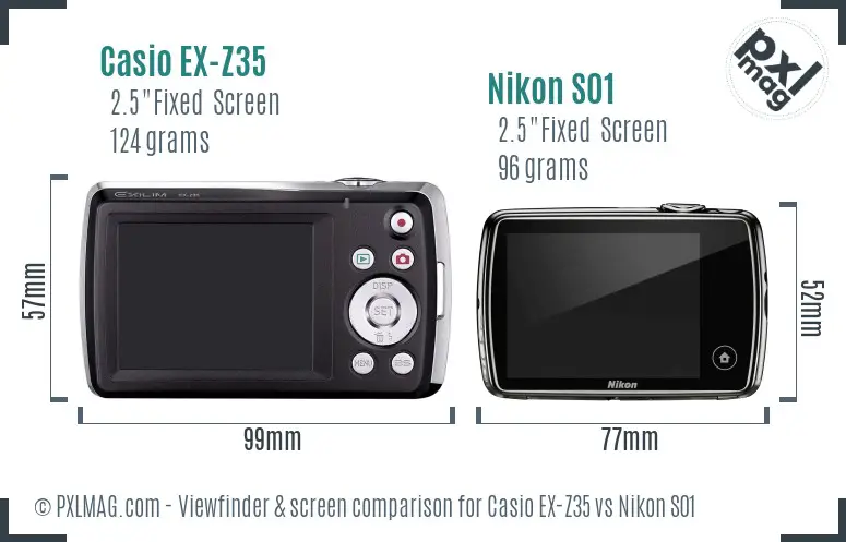 Casio EX-Z35 vs Nikon S01 Screen and Viewfinder comparison