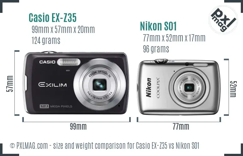 Casio EX-Z35 vs Nikon S01 size comparison