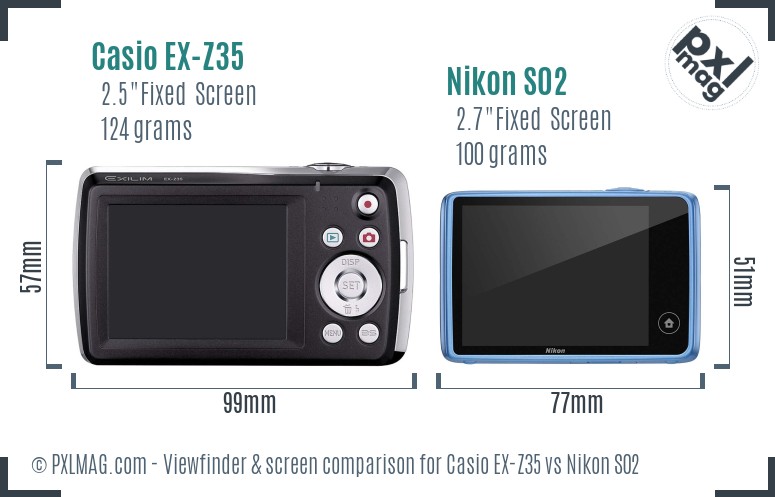 Casio EX-Z35 vs Nikon S02 Screen and Viewfinder comparison