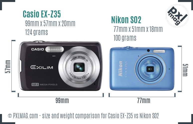 Casio EX-Z35 vs Nikon S02 size comparison Casio EX-Z35 vs Nikon S02 size comparison