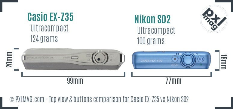 Casio EX-Z35 vs Nikon S02 top view buttons comparison