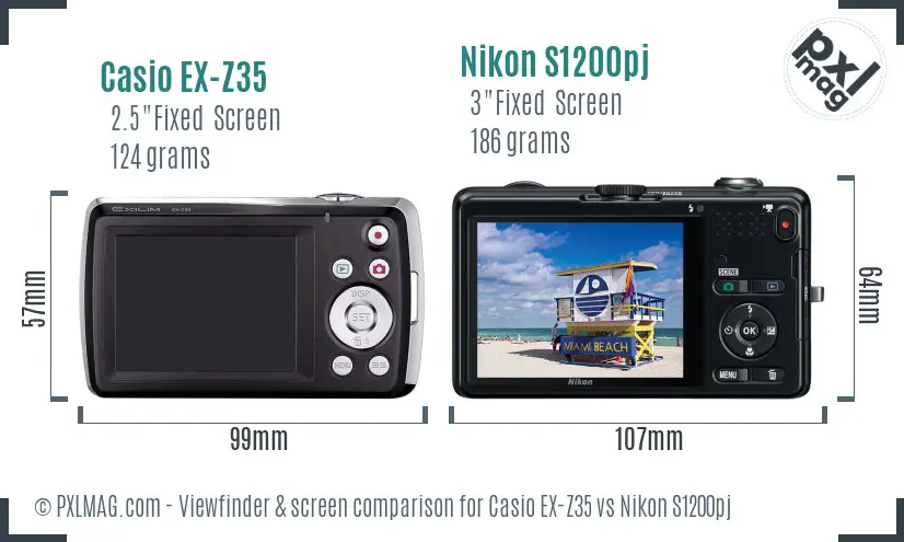 Casio EX-Z35 vs Nikon S1200pj Screen and Viewfinder comparison