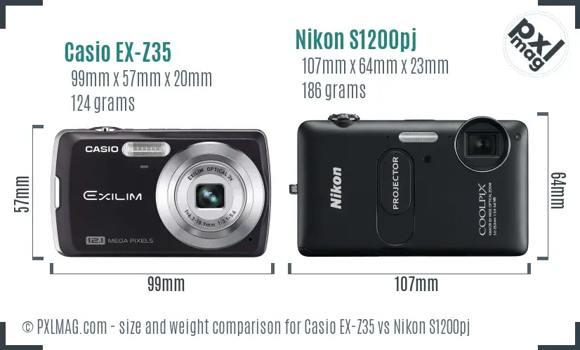 Casio EX-Z35 vs Nikon S1200pj size comparison