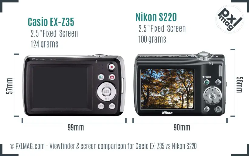 Casio EX-Z35 vs Nikon S220 Screen and Viewfinder comparison