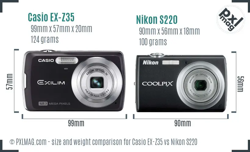 Casio EX-Z35 vs Nikon S220 size comparison