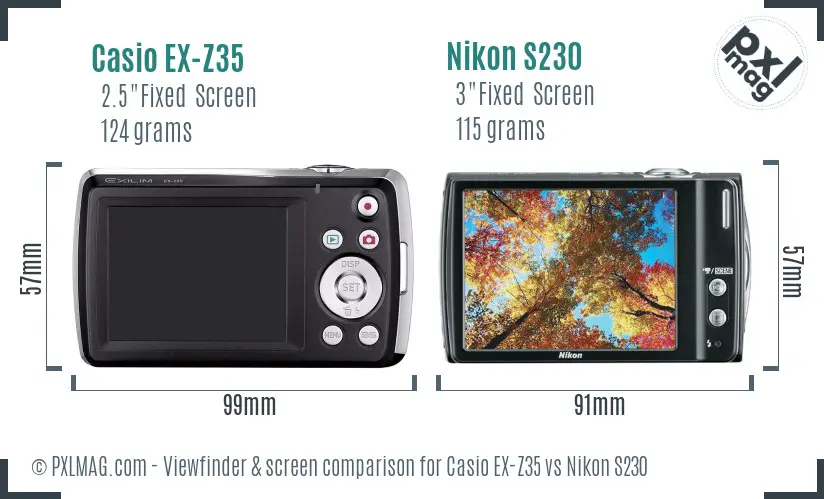 Casio EX-Z35 vs Nikon S230 Screen and Viewfinder comparison