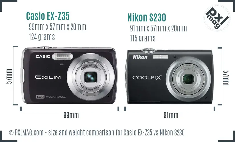 Casio EX-Z35 vs Nikon S230 size comparison