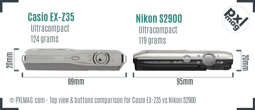 Casio EX-Z35 vs Nikon S2900 top view buttons comparison Casio EX-Z35 vs Nikon S2900 top view buttons comparison