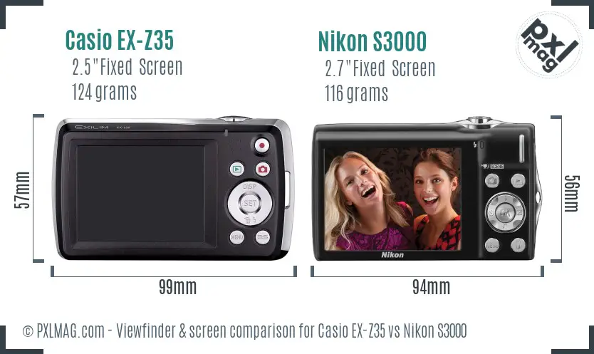 Casio EX-Z35 vs Nikon S3000 Screen and Viewfinder comparison