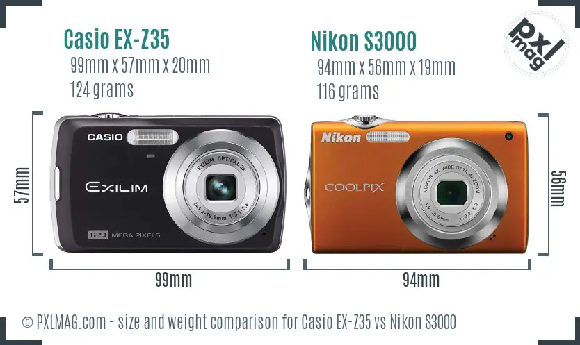 Casio EX-Z35 vs Nikon S3000 size comparison