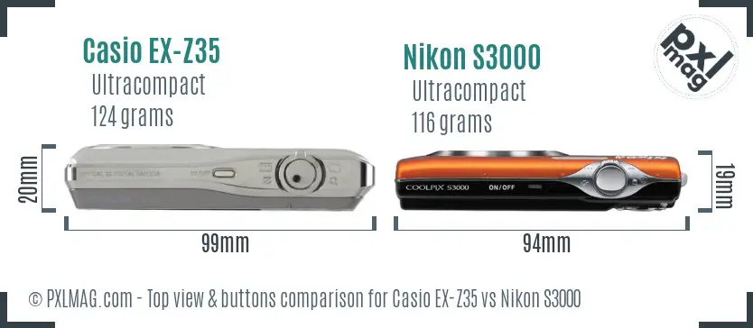Casio EX-Z35 vs Nikon S3000 top view buttons comparison