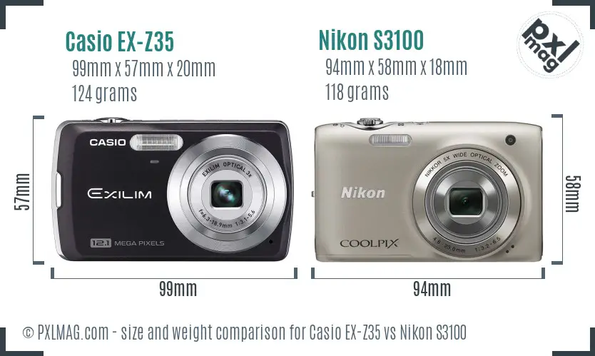 Casio EX-Z35 vs Nikon S3100 size comparison