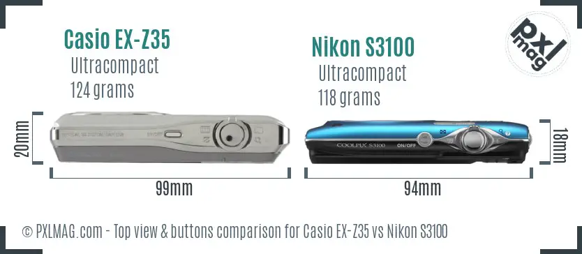 Casio EX-Z35 vs Nikon S3100 top view buttons comparison