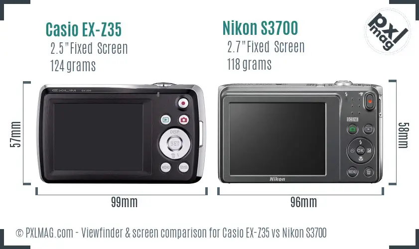Casio EX-Z35 vs Nikon S3700 Screen and Viewfinder comparison