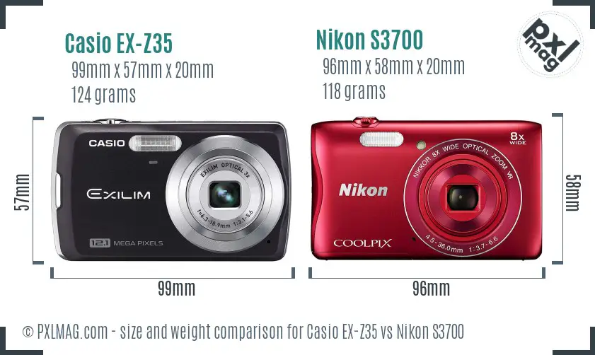 Casio EX-Z35 vs Nikon S3700 size comparison