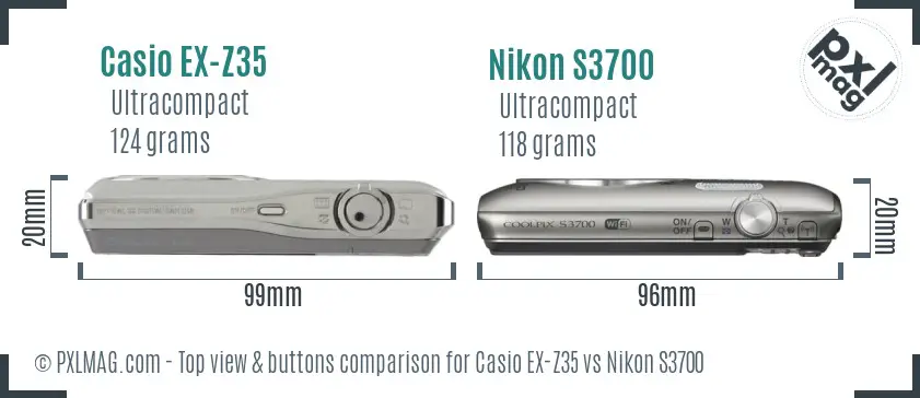 Casio EX-Z35 vs Nikon S3700 top view buttons comparison