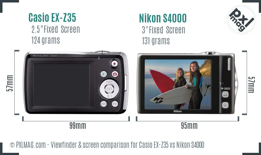 Casio EX-Z35 vs Nikon S4000 Screen and Viewfinder comparison