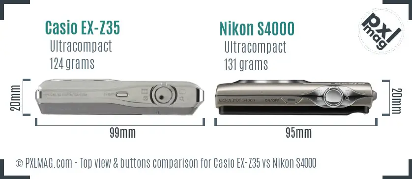 Casio EX-Z35 vs Nikon S4000 top view buttons comparison