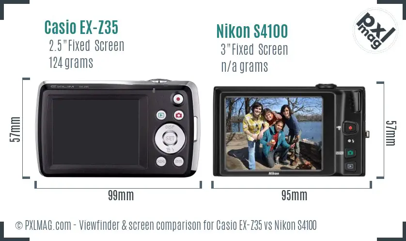 Casio EX-Z35 vs Nikon S4100 Screen and Viewfinder comparison