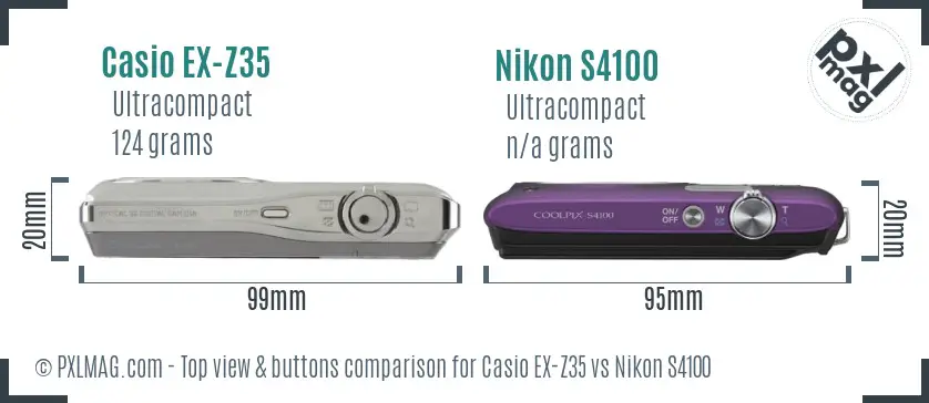Casio EX-Z35 vs Nikon S4100 top view buttons comparison
