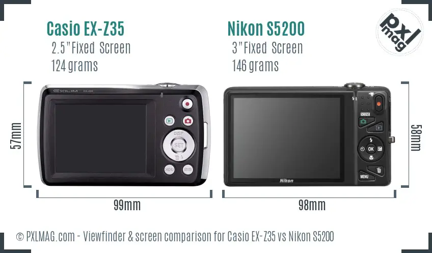 Casio EX-Z35 vs Nikon S5200 Screen and Viewfinder comparison