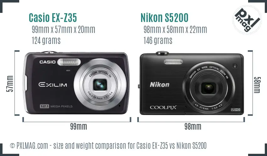 Casio EX-Z35 vs Nikon S5200 size comparison