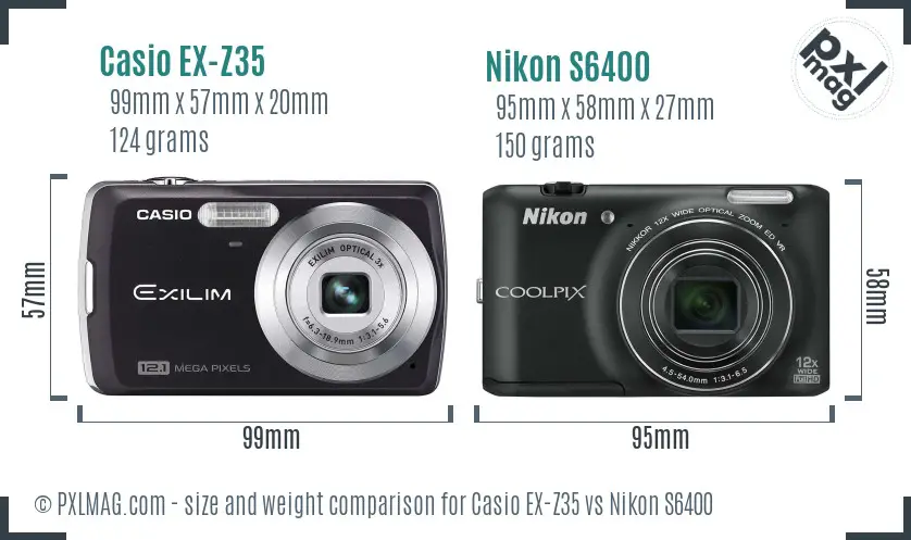 Casio EX-Z35 vs Nikon S6400 size comparison