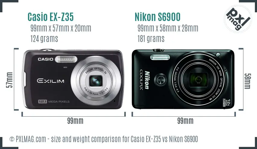 Casio EX-Z35 vs Nikon S6900 size comparison