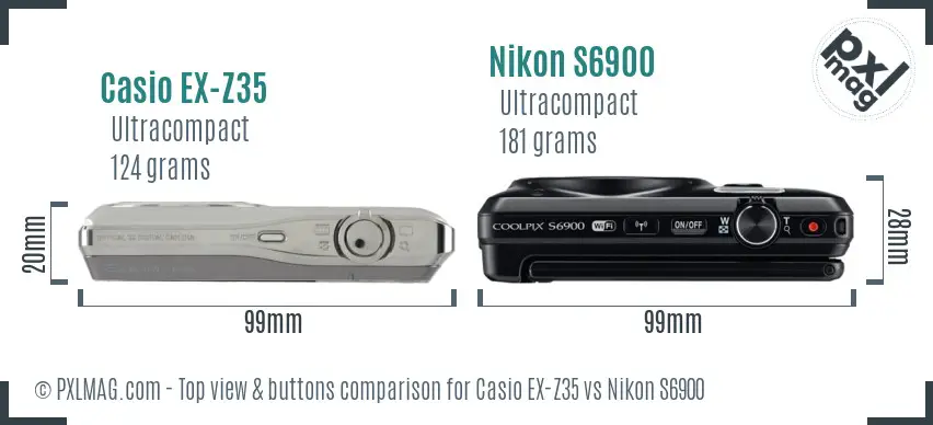 Casio EX-Z35 vs Nikon S6900 top view buttons comparison