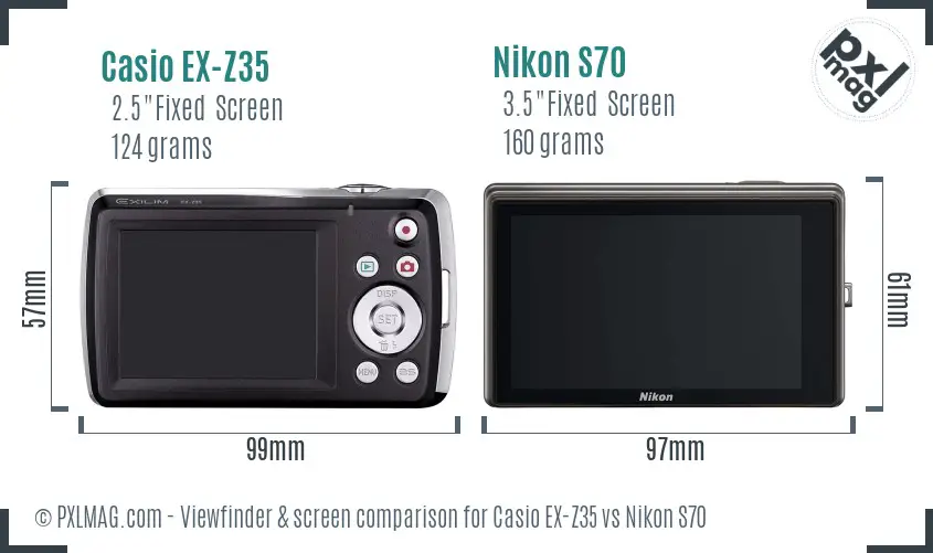 Casio EX-Z35 vs Nikon S70 Screen and Viewfinder comparison