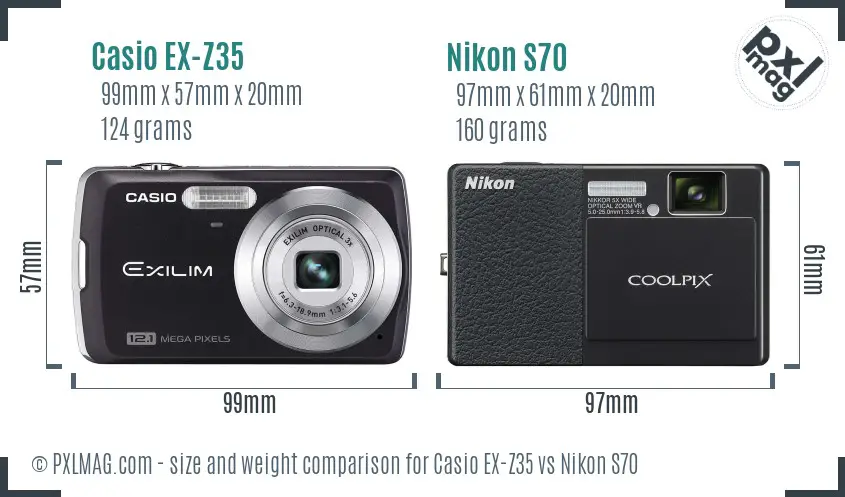 Casio EX-Z35 vs Nikon S70 size comparison