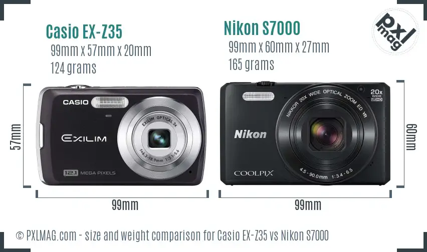 Casio EX-Z35 vs Nikon S7000 size comparison