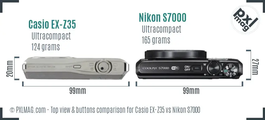 Casio EX-Z35 vs Nikon S7000 top view buttons comparison