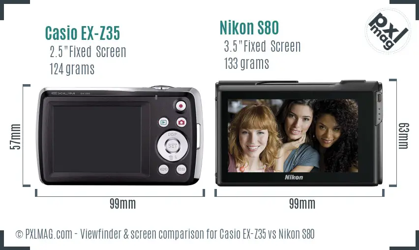 Casio EX-Z35 vs Nikon S80 Screen and Viewfinder comparison