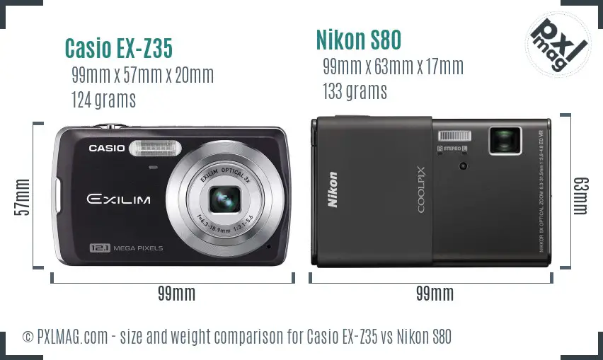 Casio EX-Z35 vs Nikon S80 size comparison