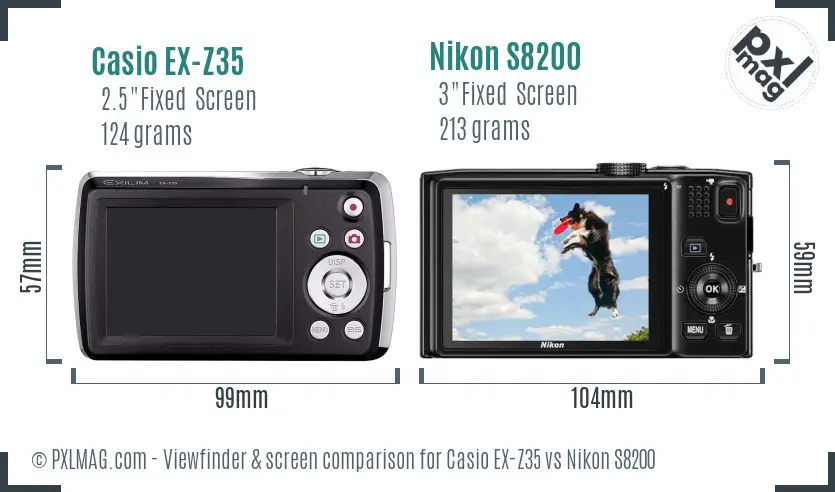 Casio EX-Z35 vs Nikon S8200 Screen and Viewfinder comparison